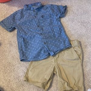 Calvin Klein dress shirt and khaki shorts